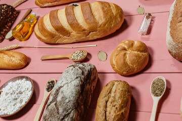 Fresh and delicious bread for eating, different breads for making toast and eating, bread made from wheat and flour, gluten, gluten-free bread, fresh bread baguette