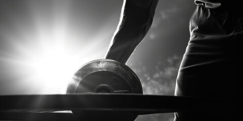 Poster - A powerful black and white photo capturing a person lifting a barbell. Perfect for fitness and strength-related projects