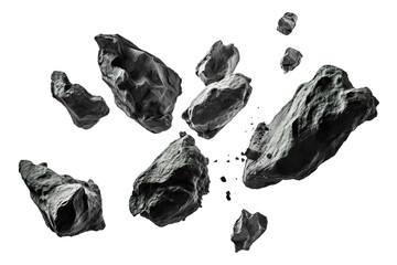 Wall Mural - Falling black rocks isolated on transparent background Remove png, Clipping Path, pen tool