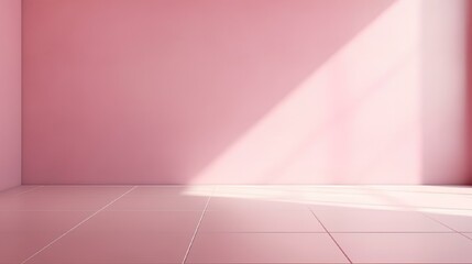 Poster - Minimal abstract light pink background for product presentation. The shadow and light from the windows on the plastered wall.