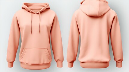 The sweatshirt is a delicate peach color, front and back view on a pure white background, ideal for casual wear.