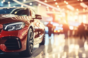 Canvas Print - A vibrant red sports car parked in a showroom. Perfect for showcasing luxury vehicles.