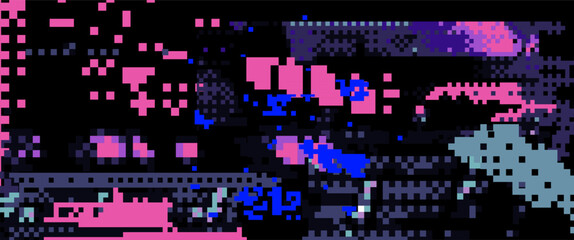 Poster - Abstract glitched background with VHS pixel compression artifacts. Lo-fi vector texture.