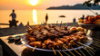 Traditional Malaysian seafood barbecue, grilled satay and seafood skewers