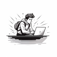 Solopreneur working with laptop cartoon sitting at desk table