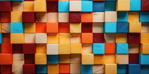 Poster - A close up view of a bunch of wooden blocks. This versatile image can be used for various concepts and designs
