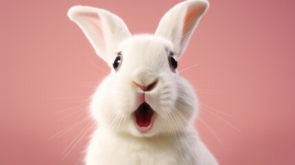 Poster - A detailed close-up image of a white rabbit with its mouth open, showing its teeth. Suitable for illustrating dental health or animal anatomy