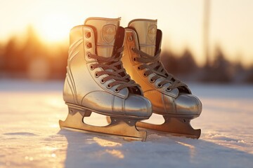 Canvas Print - Ice skates sitting in the snow, perfect for winter sports or holiday-themed projects