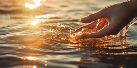 Aufkleber - A person's hand is extended out into the water. This image can be used to depict concepts such as connection, help, support, or reaching for something
