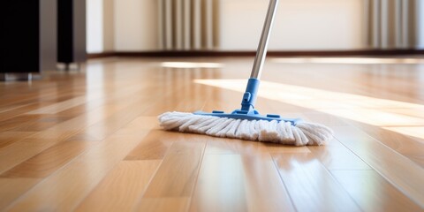 Floor cleaning with mob and cleanser foam