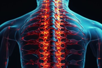 Poster - A picture of a man's back with a highlighted spine. This image can be used for medical or educational purposes