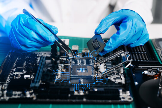 Ai chipset on circuit board in futuristic concept suitable for future technology artwork , Responsive web banner CPU