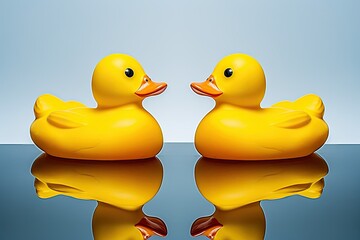 Two yellow rubber ducks sitting next to each other