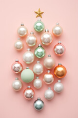 Wall Mural - Creative layout made of Christmas bubble decoration. Minimal Holiday background. 