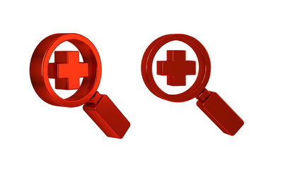 Aufkleber - Red Magnifying glass for search medical icon isolated on transparent background. Hospital search.