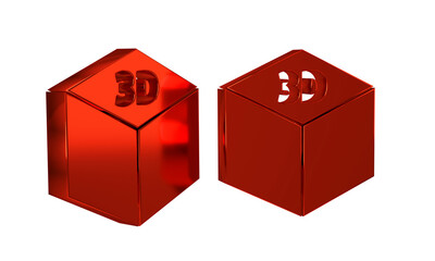 Poster - Red Isometric cube icon isolated on transparent background. Geometric cubes solid icon. 3D square sign. Box symbol.