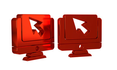 Poster - Red Computer monitor and cursor icon isolated on transparent background. Computer notebook with empty screen sign.