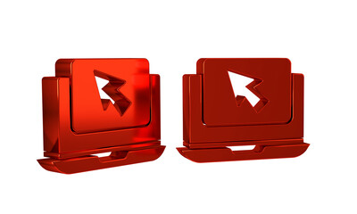 Poster - Red Laptop and cursor icon isolated on transparent background. Computer notebook with empty screen sign.