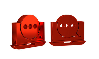Poster - Red New chat messages notification on laptop icon isolated on transparent background. Smartphone chatting sms messages speech bubbles.