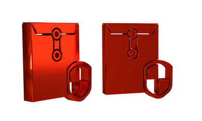 Poster - Red Envelope with shield icon isolated on transparent background. Insurance concept. Security, safety, protection, protect concept.