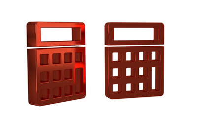 Poster - Red Calculator icon isolated on transparent background. Accounting symbol. Business calculations mathematics education and finance.