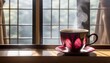 レトロな古民家喫茶店のコーヒー　アツアツの湯気と美しいカップ