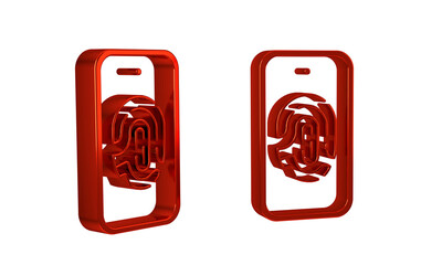 Aufkleber - Red Smartphone with fingerprint scanner icon isolated on transparent background. Concept of security, personal access via finger on mobile.