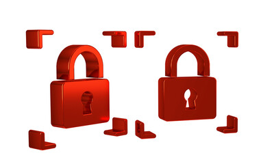 Aufkleber - Red Fingerprint with lock icon isolated on transparent background. ID app icon. Identification sign. Touch id.