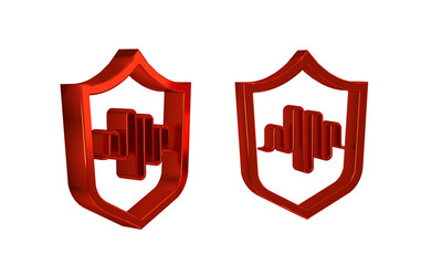Poster - Red Shield voice recognition icon isolated on transparent background. Voice biometric access authentication for personal identity recognition.