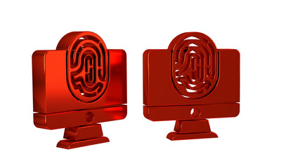 Poster - Red Monitor with fingerprint icon isolated on transparent background. ID app icon. Identification sign. Touch id.