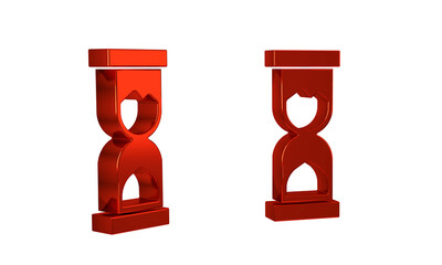 Poster - Red Old hourglass with flowing sand icon isolated on transparent background. Sand clock sign. Business and time management concept.