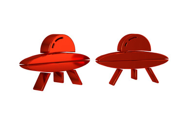 Wall Mural - red ufo flying spaceship icon isolated on transparent background. flying saucer. alien space ship. f