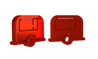 Wall Mural - Red Rv Camping trailer icon isolated on transparent background. Travel mobile home, caravan, home camper for travel.