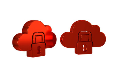 Poster - Red Cloud computing lock icon isolated on transparent background. Security, safety, protection concept. Protection of personal data.