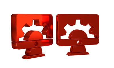 Sticker - Red Software, web development, programming concept icon isolated on transparent background. Programming language and program code on screen monitor.