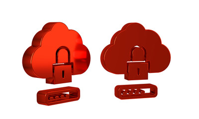 Poster - Red Cloud computing lock icon isolated on transparent background. Security, safety, protection concept. Protection of personal data.