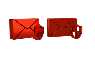 Poster - Red Envelope with shield icon isolated on transparent background. Insurance concept. Security, safety, protection, protect concept.