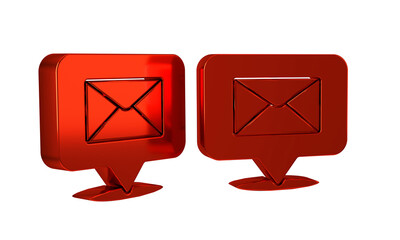 Poster - Red Speech bubble with envelope icon isolated on transparent background.