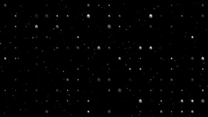 Poster - Template animation of evenly spaced house symbols of different sizes and opacity. Animation of transparency and size. Seamless looped 4k animation on black background with stars