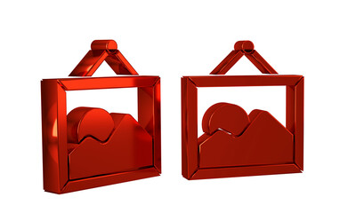 Poster - Red Picture landscape icon isolated on transparent background.