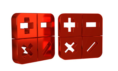 Poster - Red Calculator icon isolated on transparent background. Accounting symbol. Business calculations mathematics education and finance.
