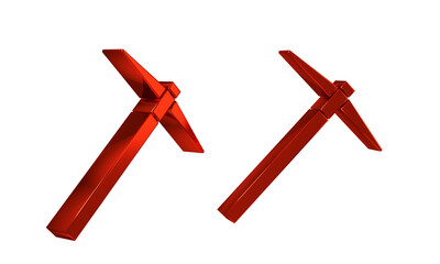 Poster - Red Pickaxe icon isolated on transparent background.