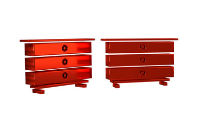 Red Chest of drawers icon isolated on transparent background.