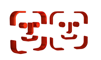 Aufkleber - Red Face recognition icon isolated on transparent background. Face identification scanner icon. Facial id. Cyber security concept.