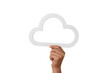 Cloud computing concept, hand holding cloud isolated on a transparent background, cloud storage