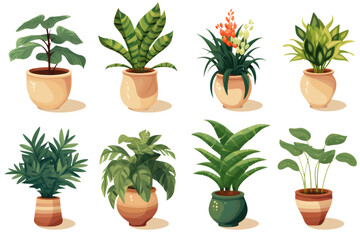 Wall Mural - set of potted plant for office decoration isolated on white or transparent png