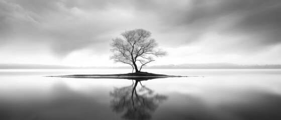 Wall Mural - Black and White Minimalist Landscape Photography, Long Exposure Anamorphic Wallpaper Poster Banner Background Digital Art