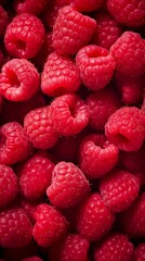 Sticker - Lots of fresh raspberries swirl around a pile of fresh raspberrie seamless background.