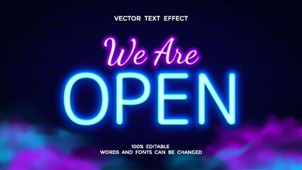 Wall Mural - we are open editable text effect with blue and purple color