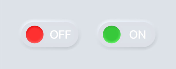 Poster - On Off slider icons. Flat, green button on, off red button, on off sliders icons. Vector icons